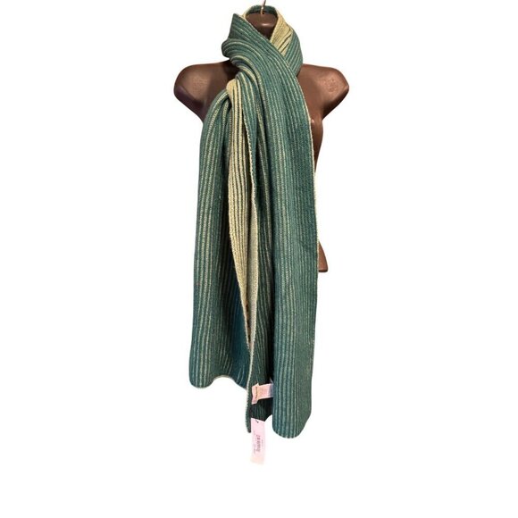 The Drop Womens Bliss Two Toned Ribbed Knit Scarf Green Striped Design One Size - Picture 2 of 12